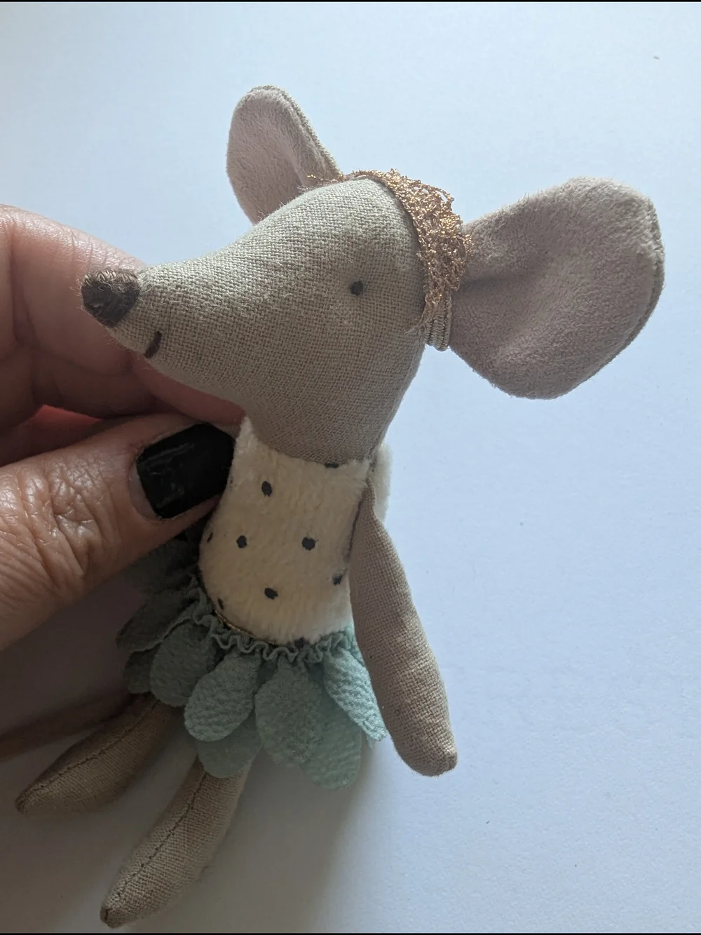 Maileg Royal Twin Mice Plush Dolls Little Sister Brother Crown Green Tutu Suede